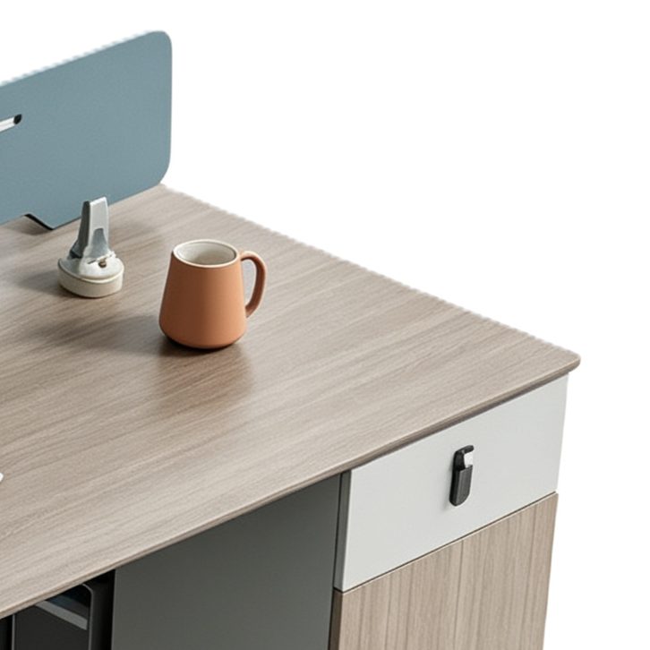 2-Seater Office Desk with Beveled Edge, E1 Eco Board, Steel Legs & Combination Lock, Modern Workstation detail 3