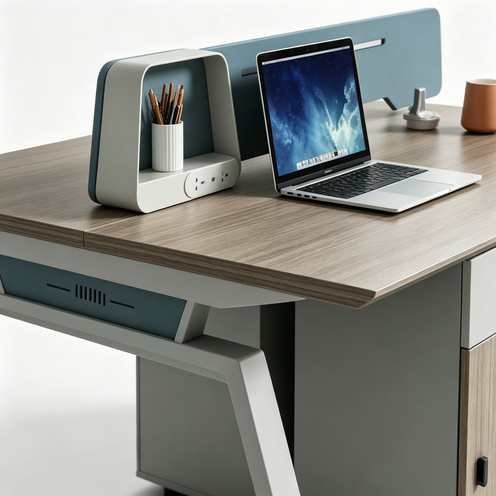 2-Seater Office Desk with Beveled Edge, E1 Eco Board, Steel Legs & Combination Lock, Modern Workstation detail 5