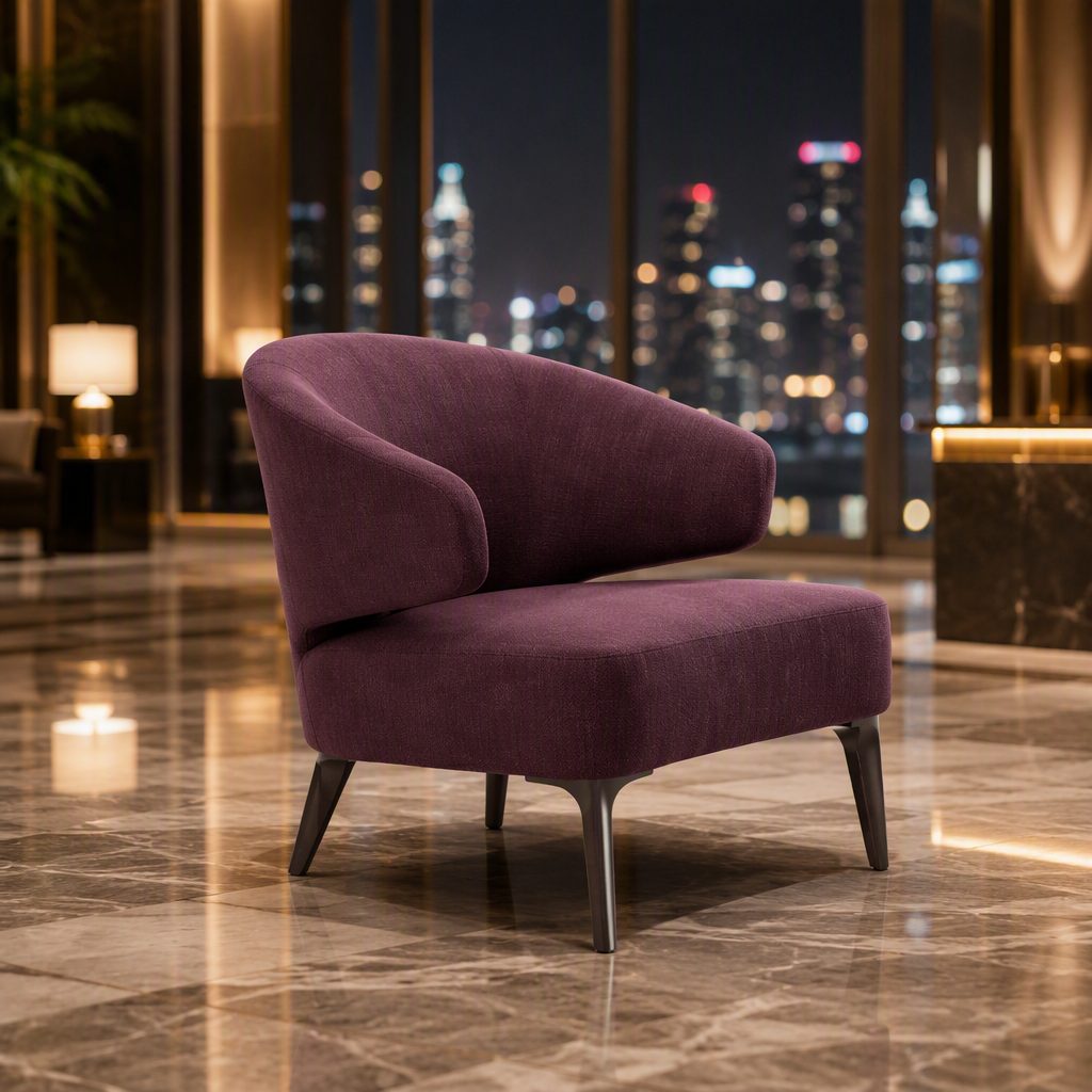 Elegant Leisure Chair with Stretch Leather, Curved Panel & Black Metal Legs detail 6