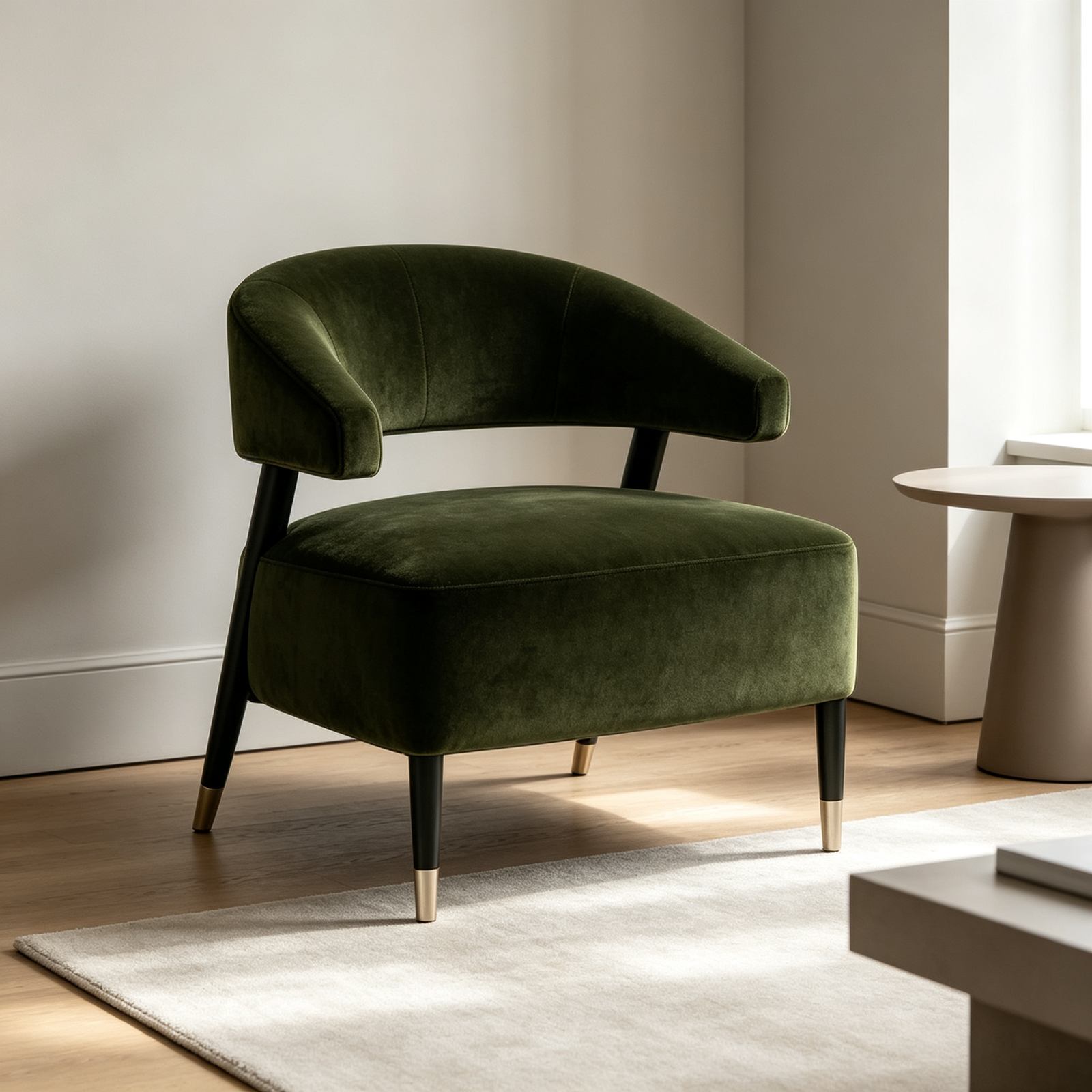 Fashion Leisure Chair with Stretch Leather, Curved Panel & Black Iron Legs detail 6