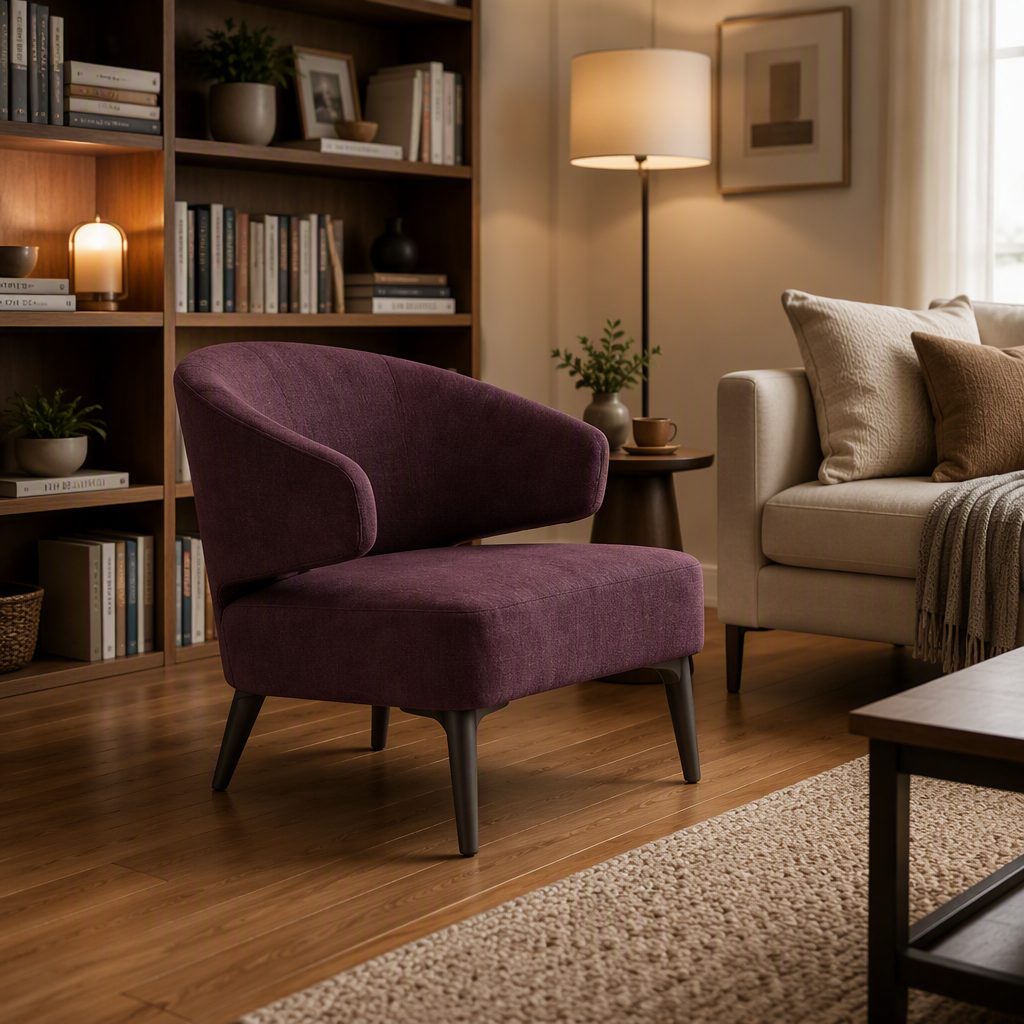 Leisure Chair with Stretch PU Leather, Curved Panel & Free Pillow, Black Metal Legs detail 6