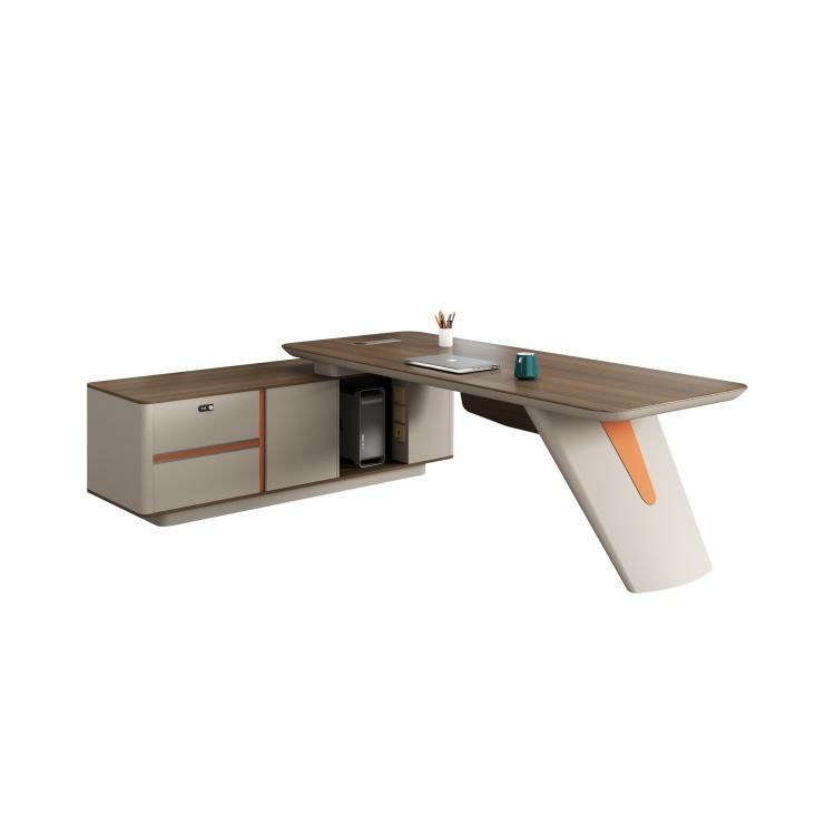 Luxury Modern Revolving L-Shape Office Desk Boss Wooden Desk for Home or School Use detail 2