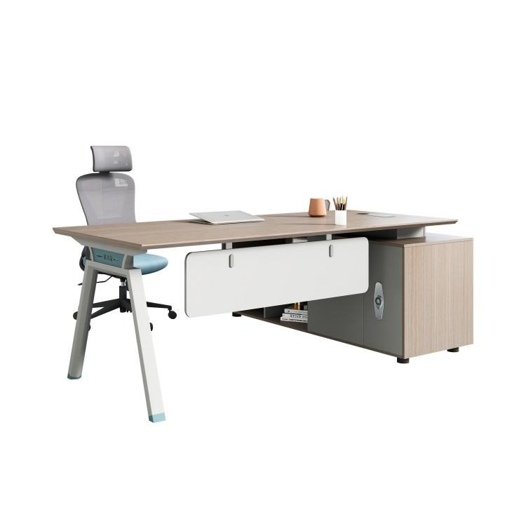 Luxury Executive Office Desk with Iron Legs and Multi Function Socket Modern L Shape Manager Boss Desk Table detail 1