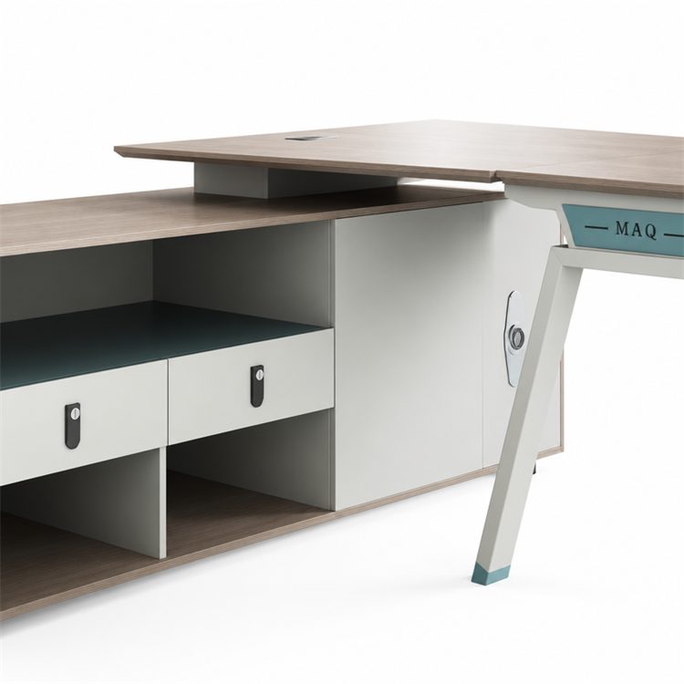 Luxury Executive Office Desk with Iron Legs and Multi Function Socket Modern L Shape Manager Boss Desk Table detail 2