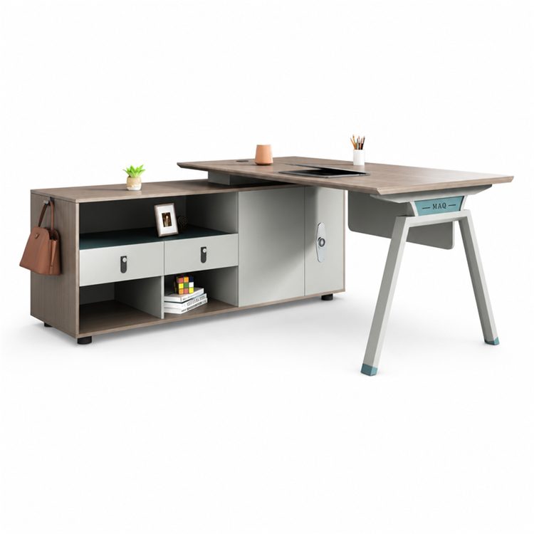 Luxury Executive Office Desk with Iron Legs and Multi Function Socket Modern L Shape Manager Boss Desk Table detail 4