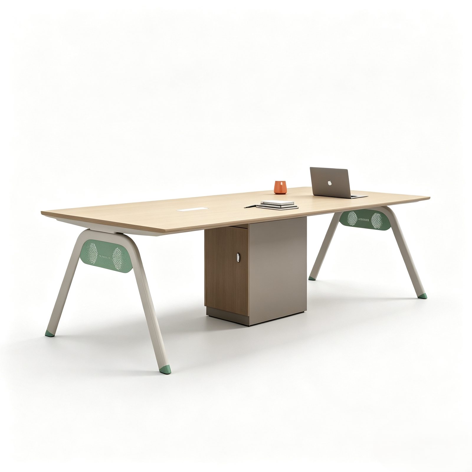 Modern Conference Meeting Table with Beveled Edge, E0 Eco Board, Laser-Welded Steel Legs & Matching PVC Edging detail 1