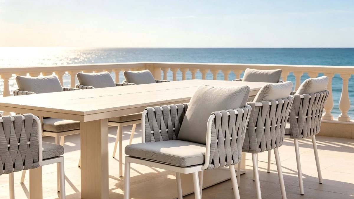 Modern Rattan Table Chair Stackable Garden Wood Outdoor Aluminum Wooden Leisure Woven Rope Dining Outdoor Restaurant Chair Sets detail 6