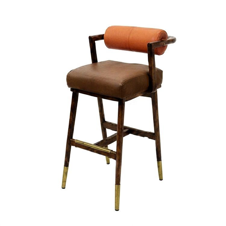Luxury Bar Chairs Modern Bar Stool Ash Wood Frame Soft Cushion Leather Seat High Chair for Cafe Bar KTV Hotel Restaurant detail 1