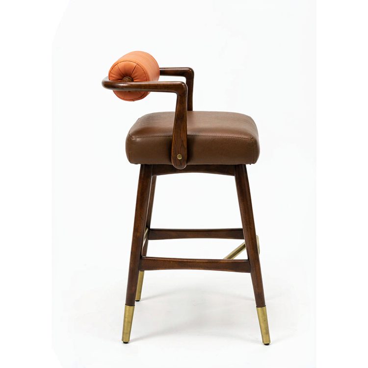Luxury Bar Chairs Modern Bar Stool Ash Wood Frame Soft Cushion Leather Seat High Chair for Cafe Bar KTV Hotel Restaurant detail 2