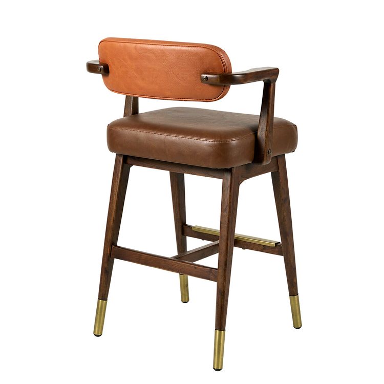 Luxury Bar Chairs Modern Bar Stool Ash Wood Frame Soft Cushion Leather Seat High Chair for Cafe Bar KTV Hotel Restaurant detail 3