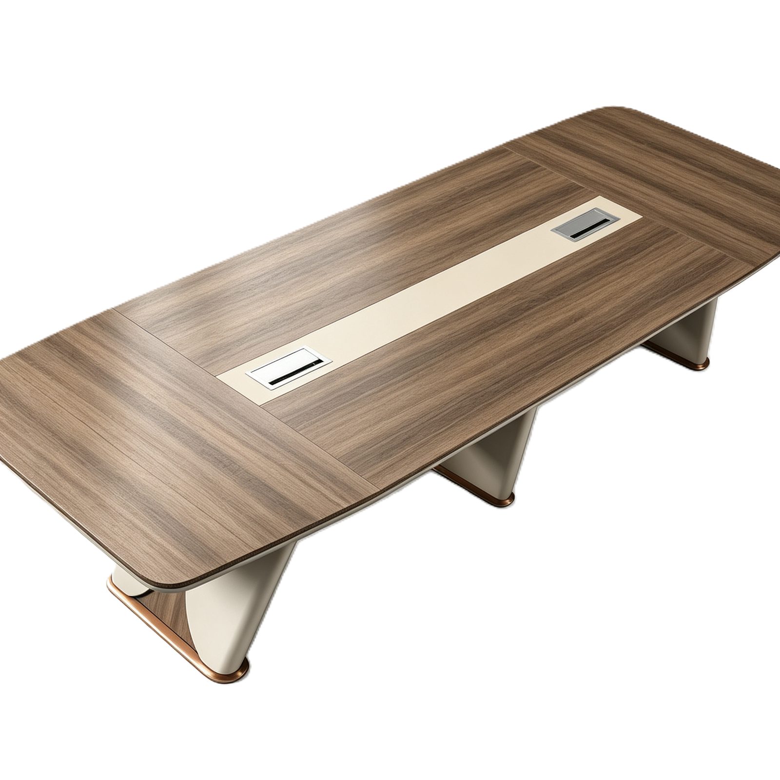 Modern Conference Table with Multi-Function Charging Outlet Station, Beveled Edges, E1 Eco Board & Powder-Coated Steel Legs detail 2