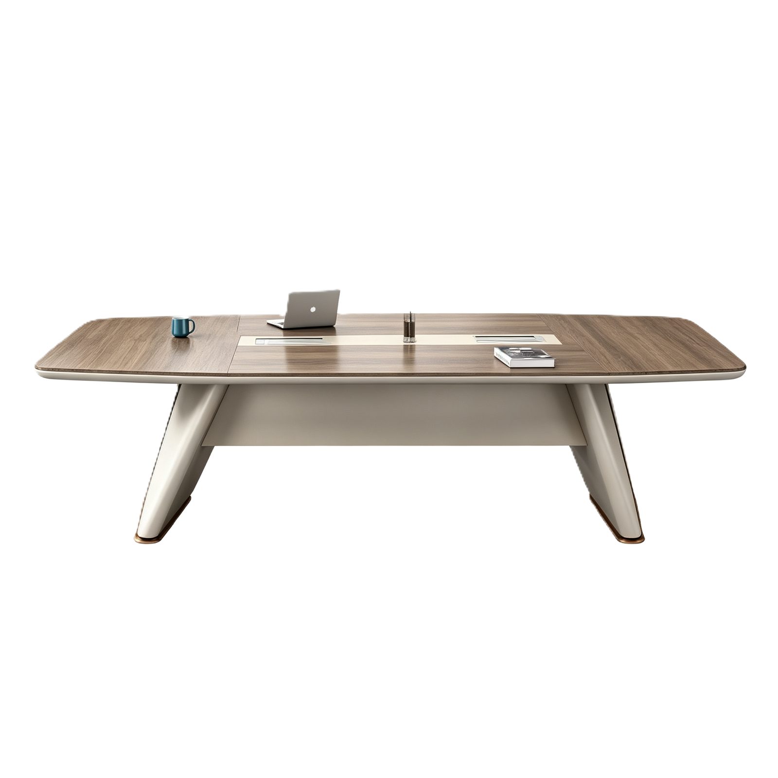 Modern Conference Table with Multi-Function Charging Outlet Station, Beveled Edges, E1 Eco Board & Powder-Coated Steel Legs detail 3