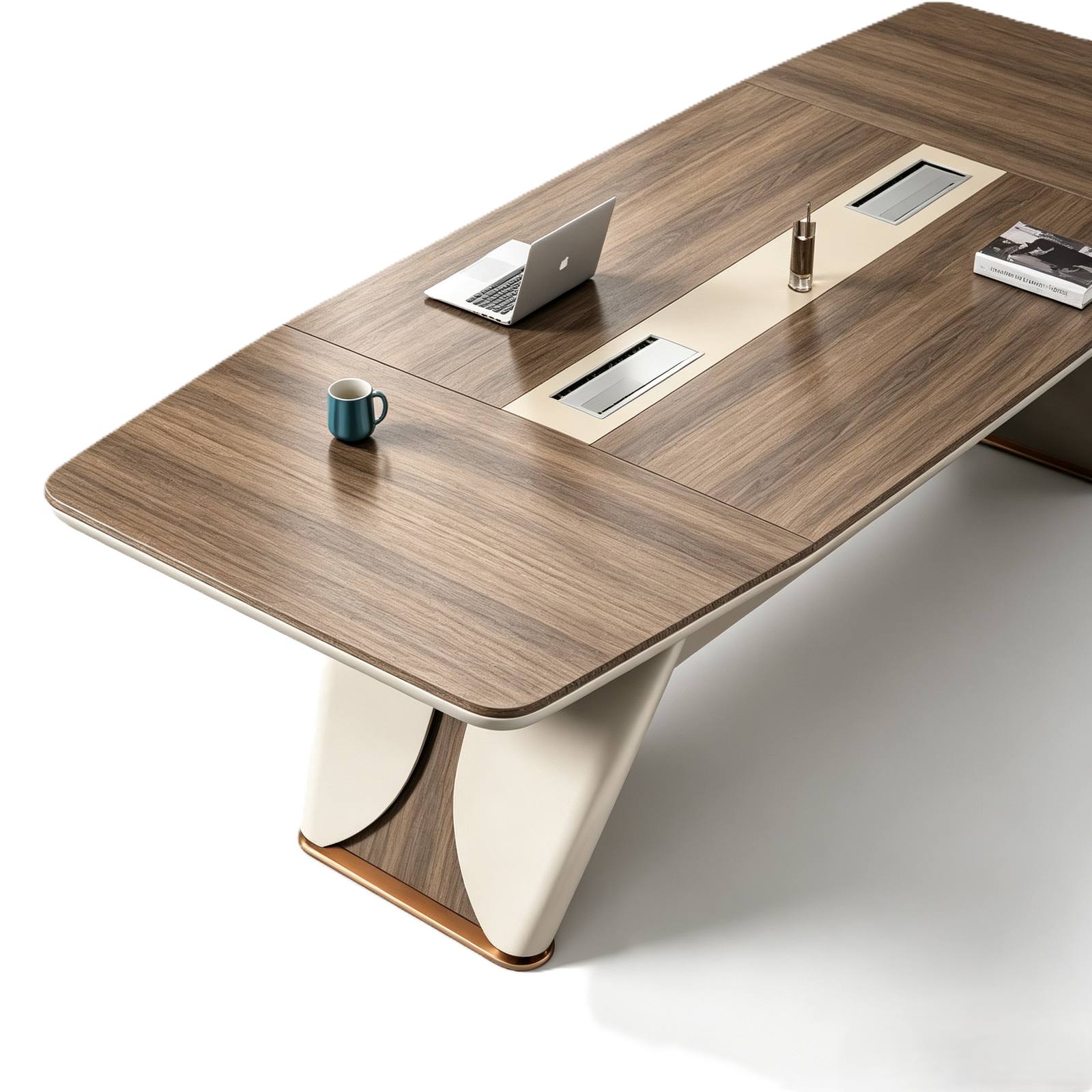 Modern Conference Table with Multi-Function Charging Outlet Station, Beveled Edges, E1 Eco Board & Powder-Coated Steel Legs detail 4