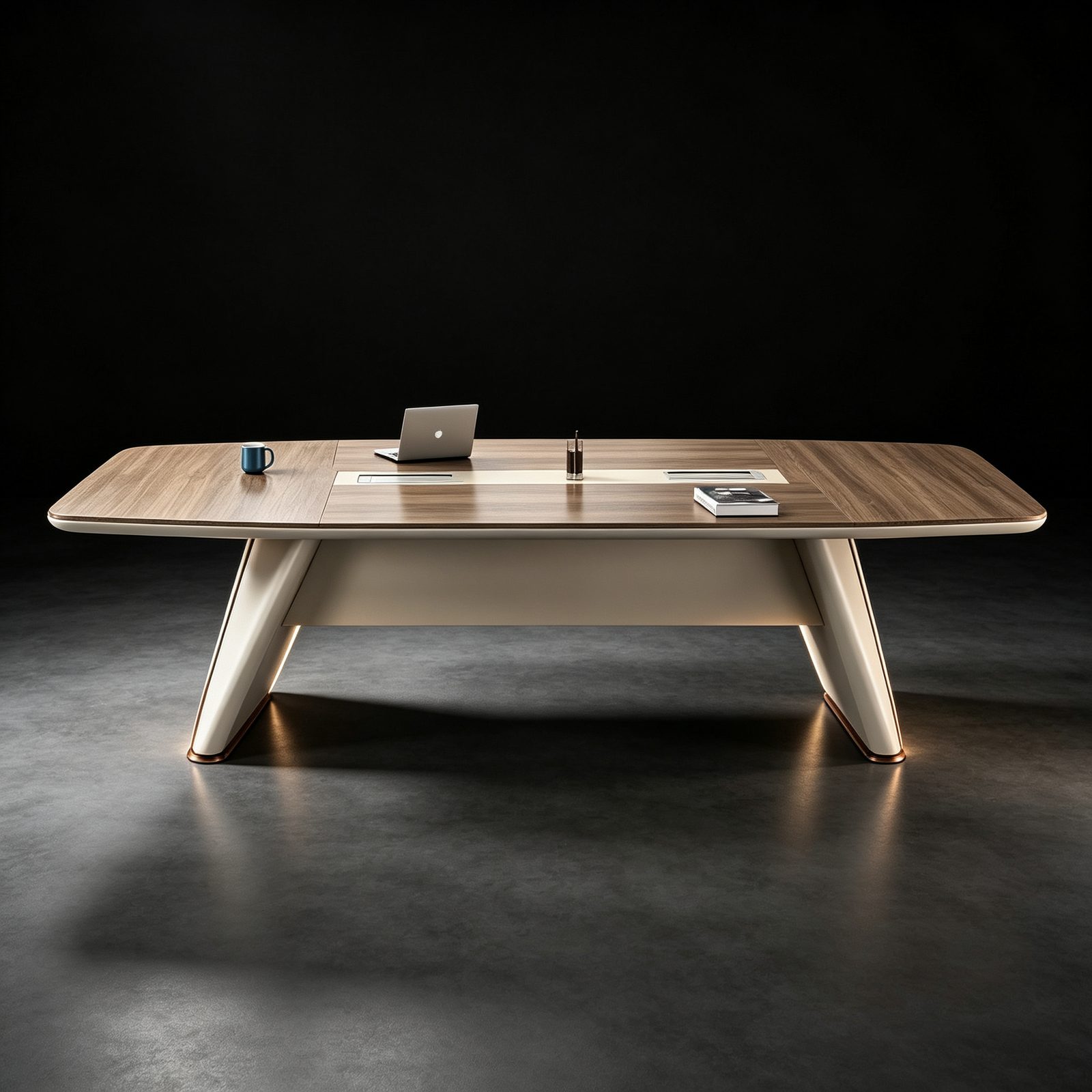 Modern Conference Table with Multi-Function Charging Outlet Station, Beveled Edges, E1 Eco Board & Powder-Coated Steel Legs detail 6