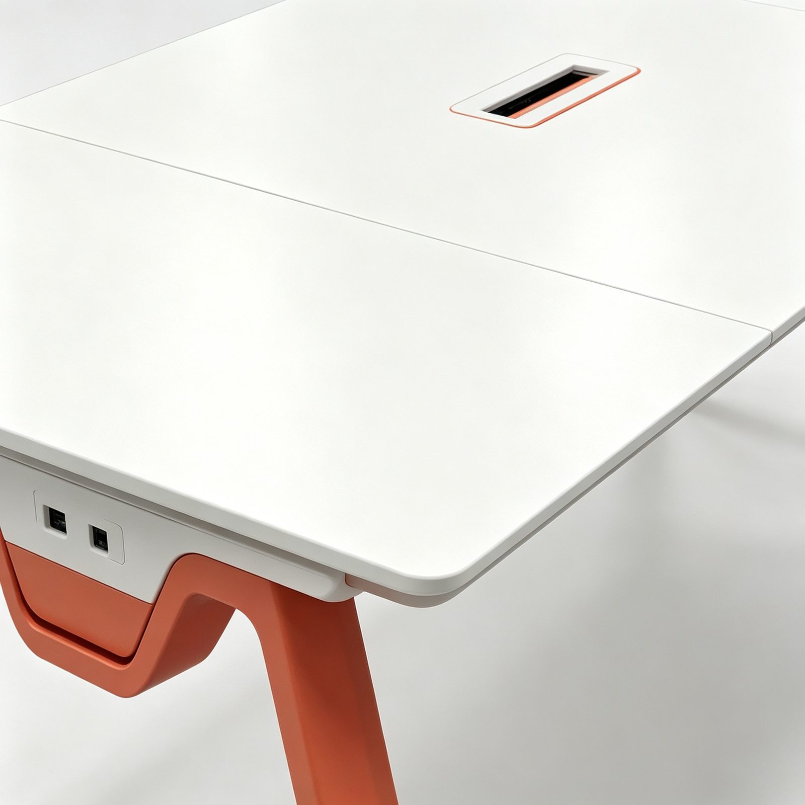 Conference Table with Beveled Edges & Fabric-Textured Tabletop, E0 Eco Board, Steel Legs & Built-in Outlets detail 2