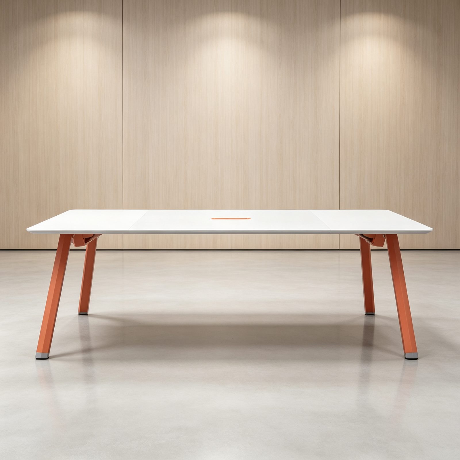 Conference Table with Beveled Edges & Fabric-Textured Tabletop, E0 Eco Board, Steel Legs & Built-in Outlets detail 4