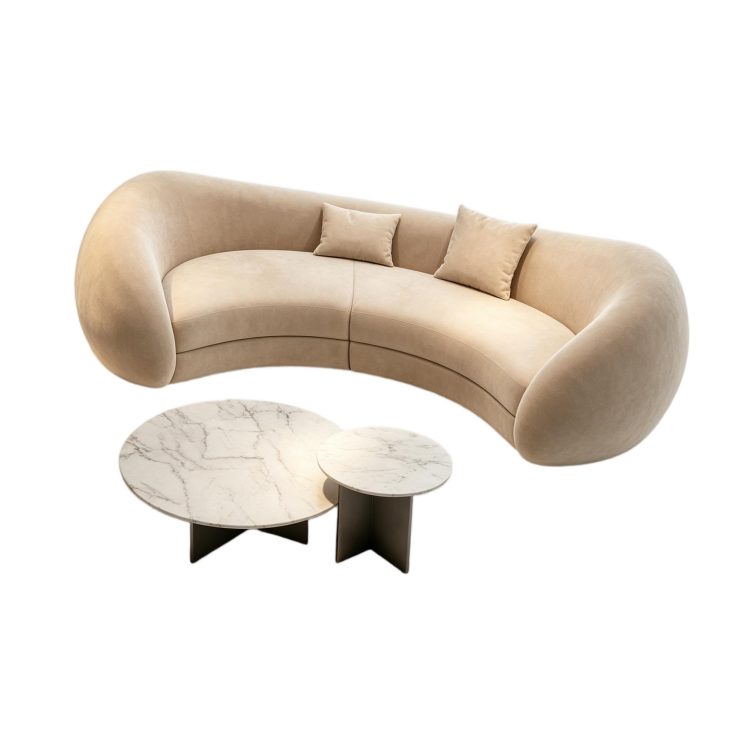 New Style Designer Simple Cream Living Room Sofa Special-Shaped Semi-Circular Moon Lamb Velvet Fabric Sponge Filling Set detail 1