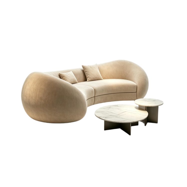 New Style Designer Simple Cream Living Room Sofa Special-Shaped Semi-Circular Moon Lamb Velvet Fabric Sponge Filling Set detail 3