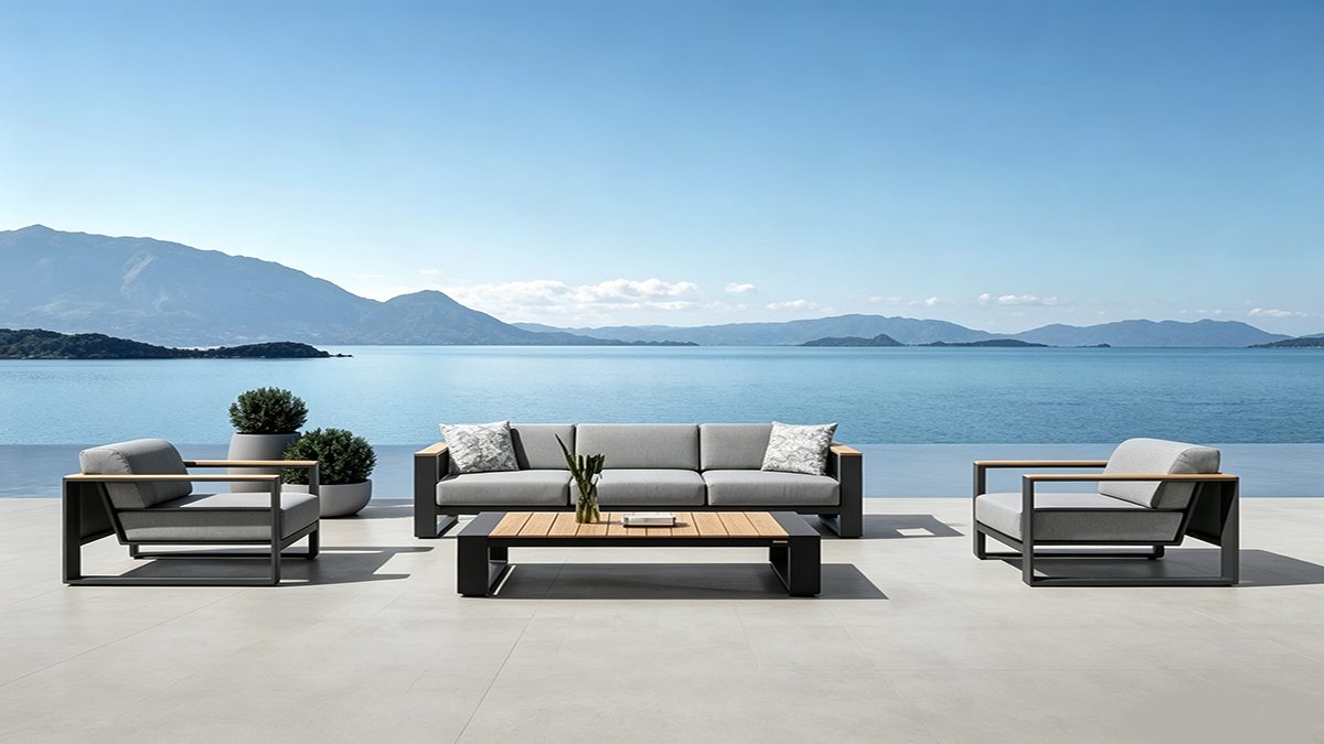 Modern Cast Aluminum Outdoor Patio Furniture Set with Comfortable Waterproof Cushions for Garden Courtyard & Hotel/Park Use detail 6