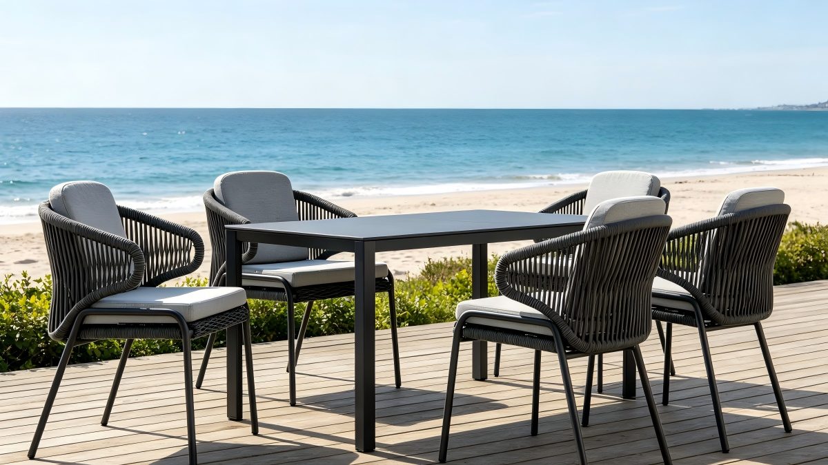 Luxury Modern 4-Person Outdoor Dining Table and Chair Set with Aluminum Frame and Rope for Patio or Garden detail 6