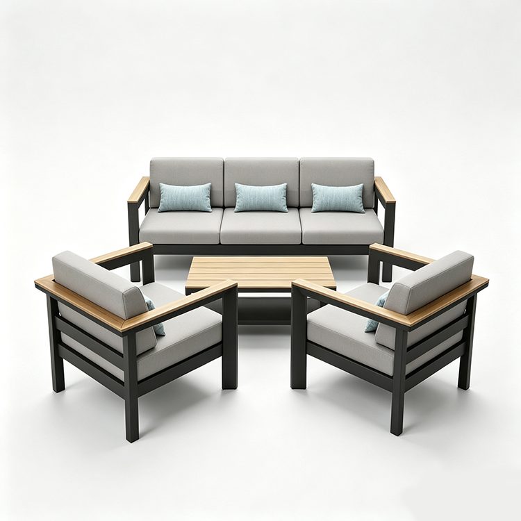 Factory Wholesale Outdoor Furniture Garden Couch Teakwood Top and Arm Patio Sofa Set detail 1