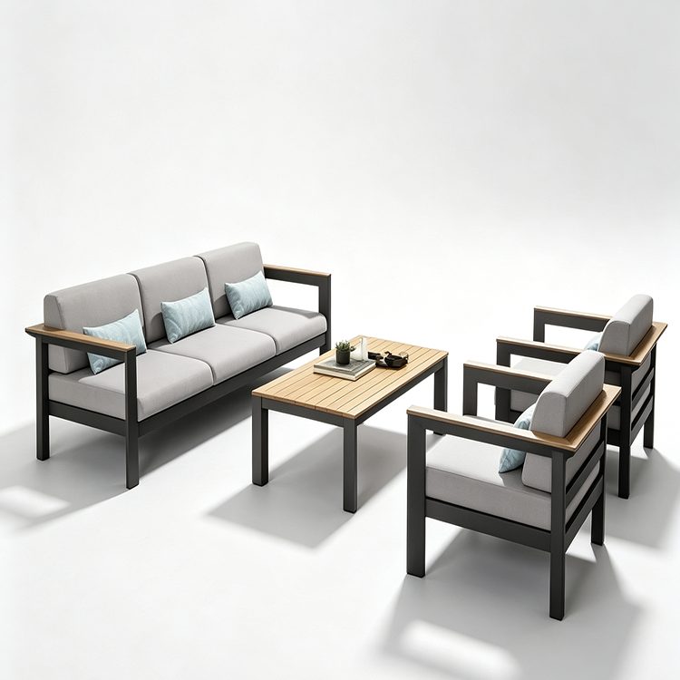 Factory Wholesale Outdoor Furniture Garden Couch Teakwood Top and Arm Patio Sofa Set detail 2