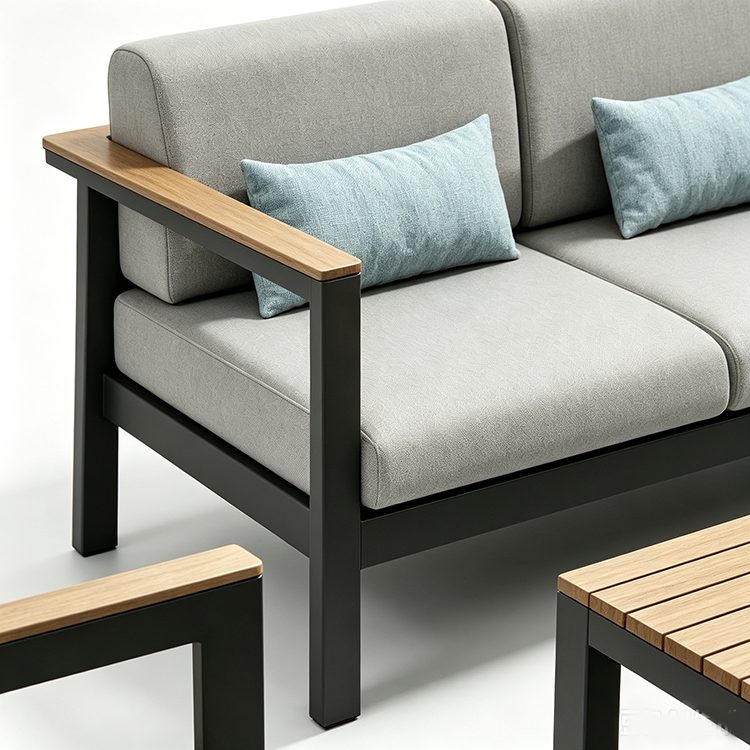 Factory Wholesale Outdoor Furniture Garden Couch Teakwood Top and Arm Patio Sofa Set detail 3