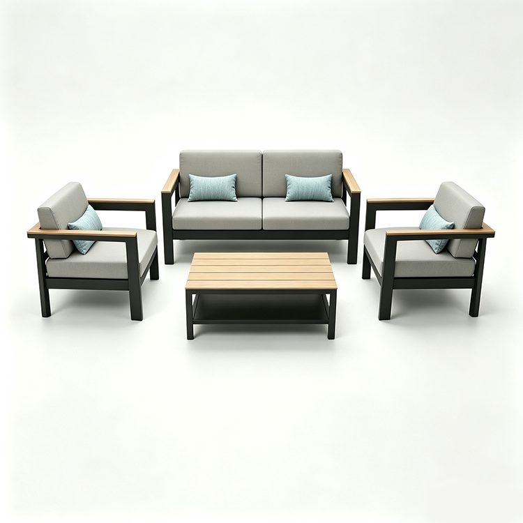 Factory Wholesale Outdoor Furniture Garden Couch Teakwood Top and Arm Patio Sofa Set detail 5