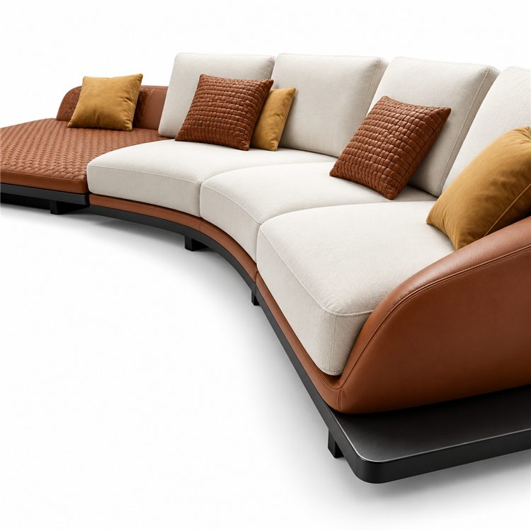 Italian Wabi-Sabi Style High-End Designer Leather Curved Corner Fabric Minimalist Set Stainless Steel Sponge detail 2