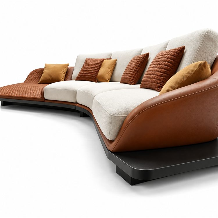 Italian Wabi-Sabi Style High-End Designer Leather Curved Corner Fabric Minimalist Set Stainless Steel Sponge detail 3