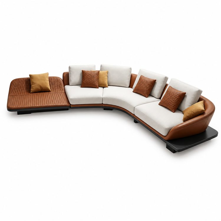 Italian Wabi-Sabi Style High-End Designer Leather Curved Corner Fabric Minimalist Set Stainless Steel Sponge detail 4