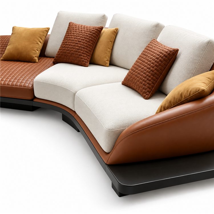 Italian Wabi-Sabi Style High-End Designer Leather Curved Corner Fabric Minimalist Set Stainless Steel Sponge detail 5