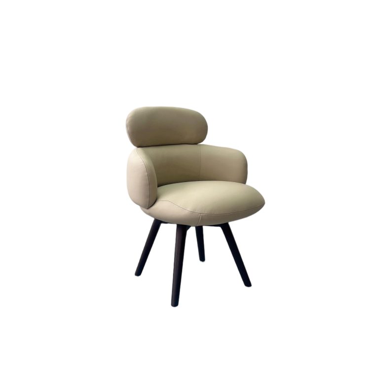 Latest Design Elegant Armrest Genuine Leather Dining Chair with Ash Solid Wood Legs Factory Indoor Kitchen Restaurant Upholstery detail 1
