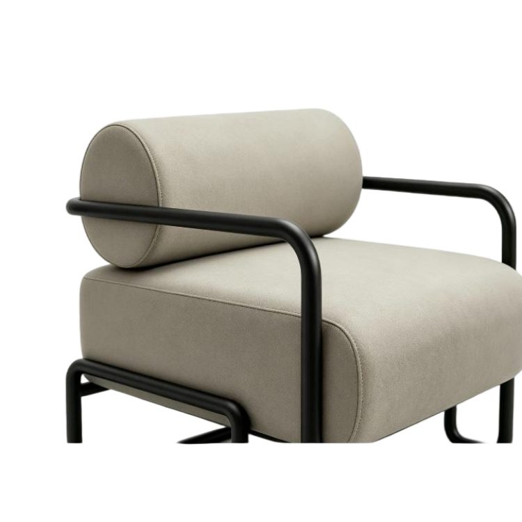 Modern Comfortable Leisure Chair-Linen Inner Solid Wood Skeleton with Black Sandblasted Iron Feet detail 1