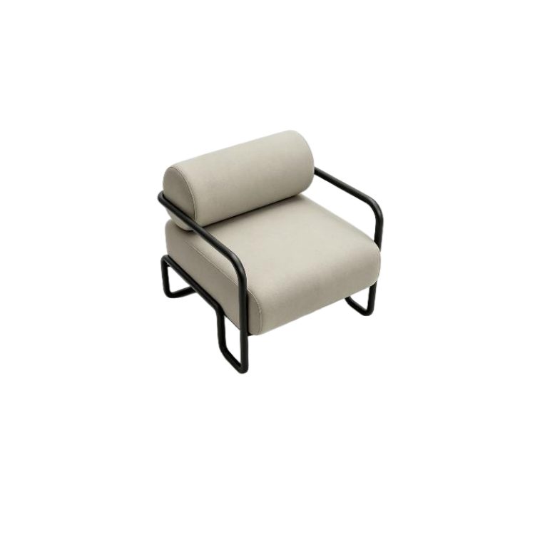 Modern Comfortable Leisure Chair-Linen Inner Solid Wood Skeleton with Black Sandblasted Iron Feet detail 2