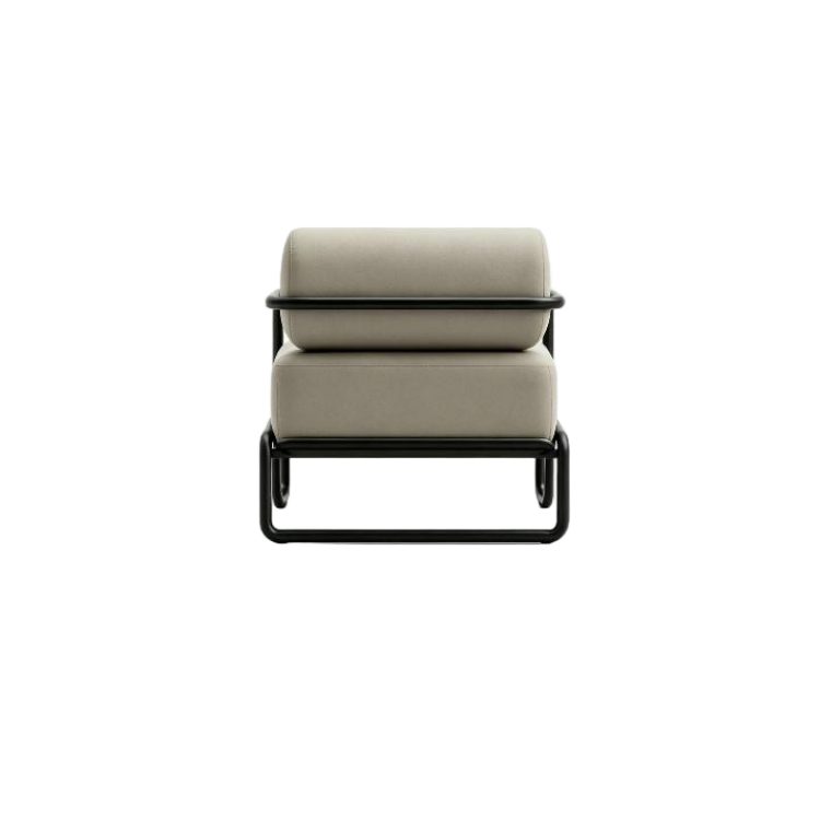 Modern Comfortable Leisure Chair-Linen Inner Solid Wood Skeleton with Black Sandblasted Iron Feet detail 4