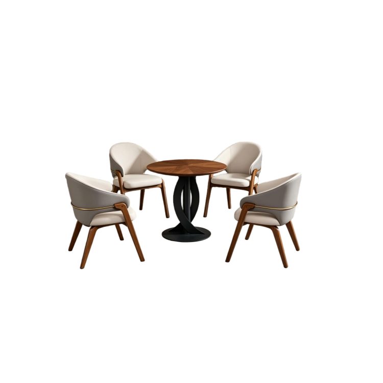 Modern Restaurant Dining Chair Round Table Set Luxury Wooden Leather Dining Chairs Commercial Cafe Hotel Bistro Furniture detail 1
