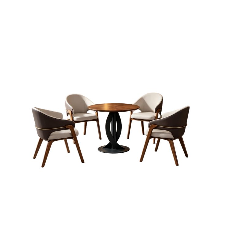 Modern Restaurant Dining Chair Round Table Set Luxury Wooden Leather Dining Chairs Commercial Cafe Hotel Bistro Furniture detail 2