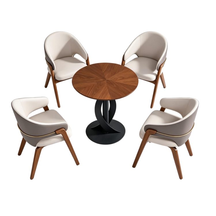 Modern Restaurant Dining Chair Round Table Set Luxury Wooden Leather Dining Chairs Commercial Cafe Hotel Bistro Furniture detail 5