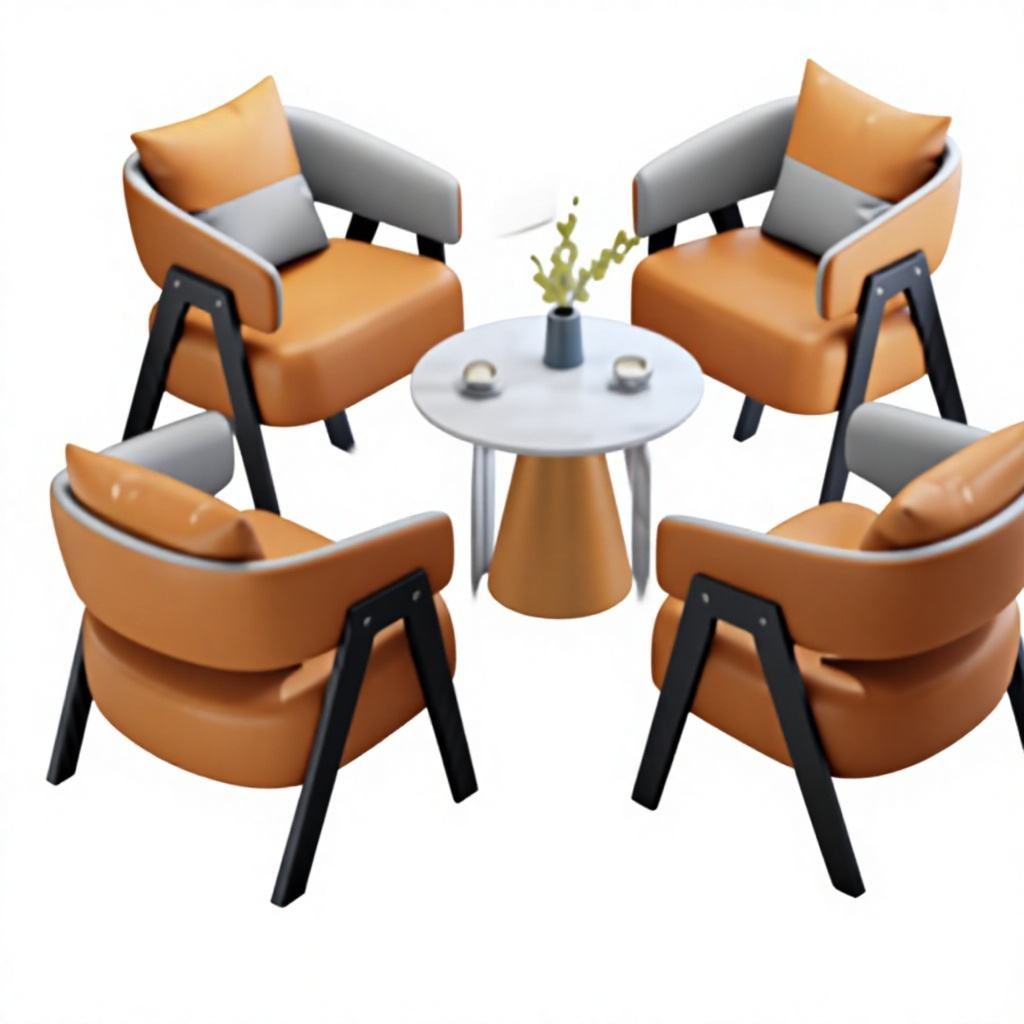 Leisure Chair with Leather Upholstery, Molded Panel & High-Density Cotton, Black Metal Legs detail 1