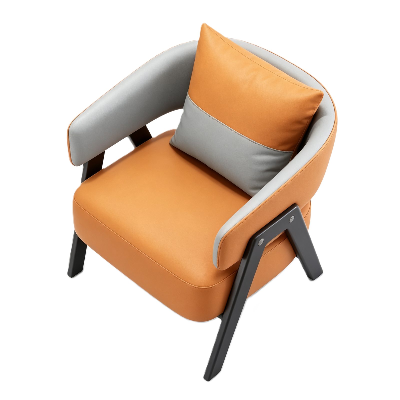 Leisure Chair with Leather Upholstery, Molded Panel & High-Density Cotton, Black Metal Legs detail 2