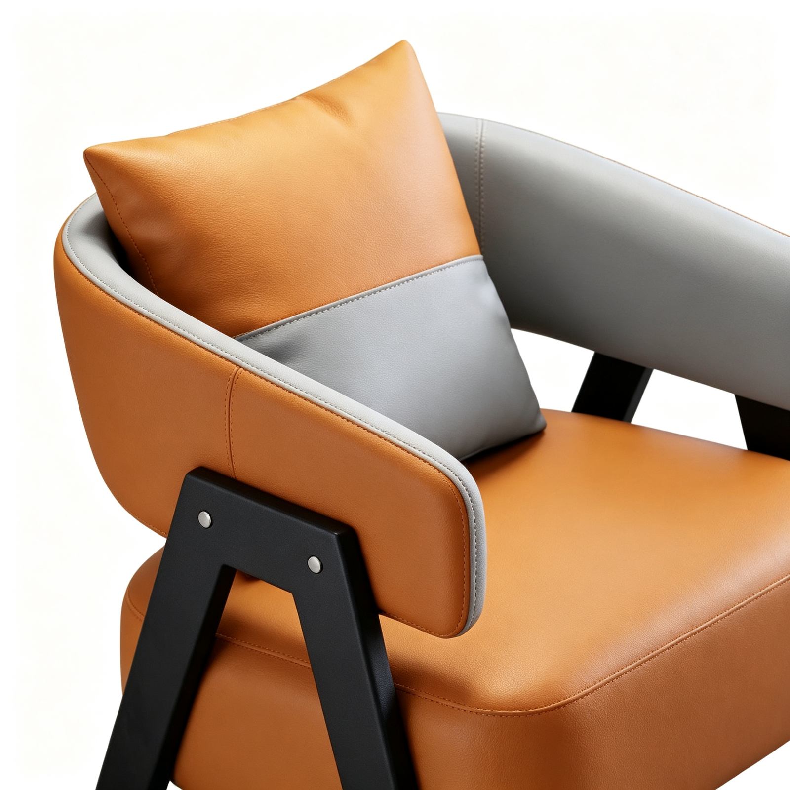 Leisure Chair with Leather Upholstery, Molded Panel & High-Density Cotton, Black Metal Legs detail 4