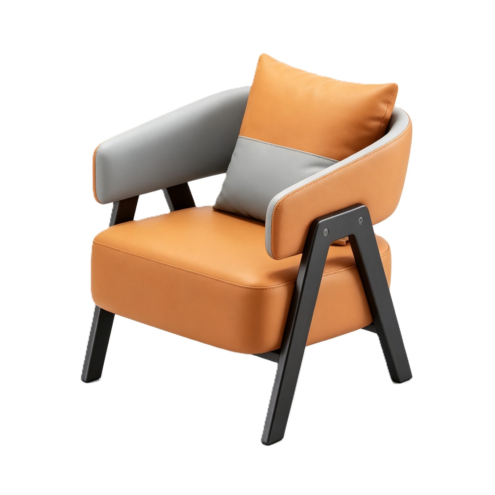 Leisure Chair with Leather Upholstery, Molded Panel & High-Density Cotton, Black Metal Legs detail 5