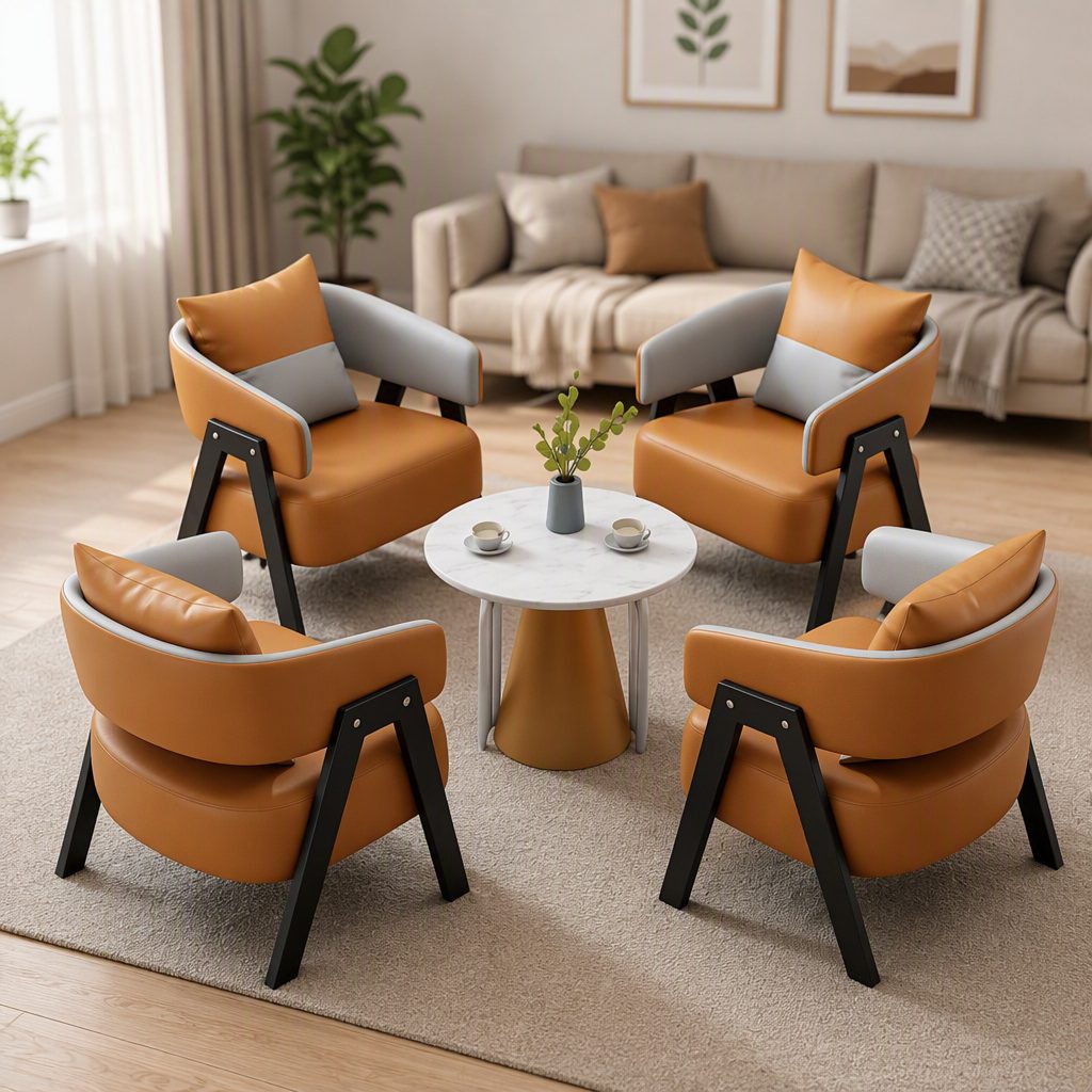 Leisure Chair with Leather Upholstery, Molded Panel & High-Density Cotton, Black Metal Legs detail 6