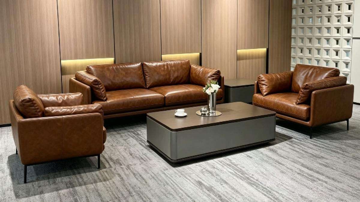 High Quality Leather Office Sofa Set-Modern Design for Home Office High Density Sponge High-End Comfort detail 4