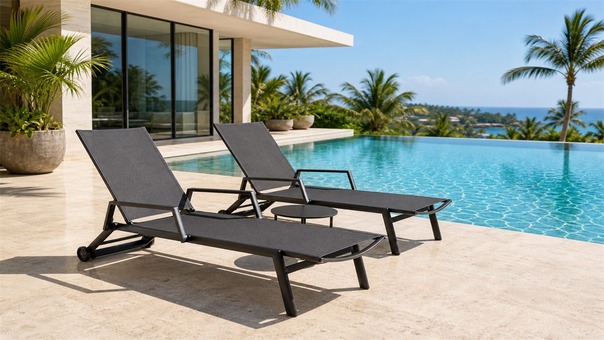 Hot Selling Poolside Outdoor Sunlounger Durable Steel Frame With Wheels Easy-to-Assemble KD Structure for Garden and Hotels detail 6