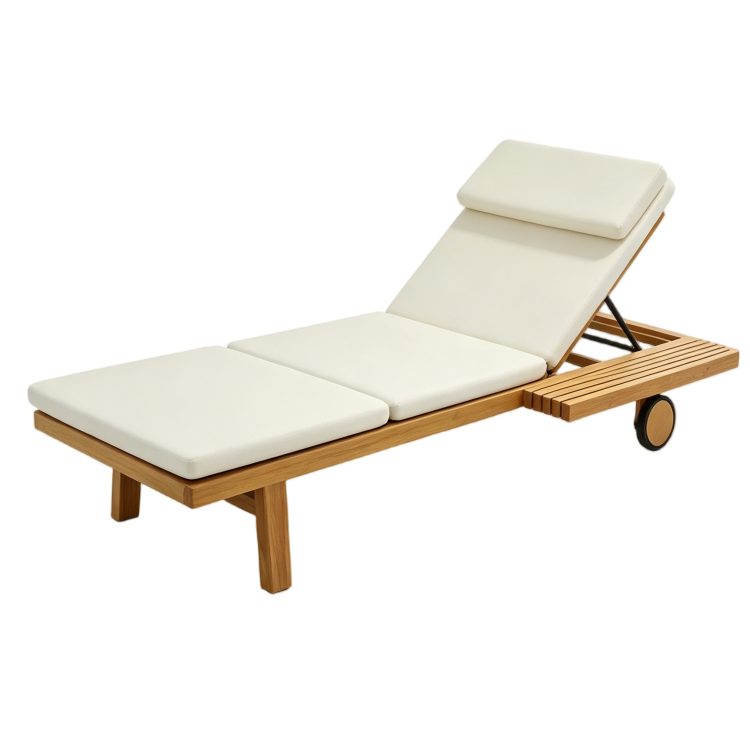 OEM ODM Waterproof Wooden Poolside Chaise Movable Wheels White Foam Compressed Patio Single Seater Lounge Chair detail 1