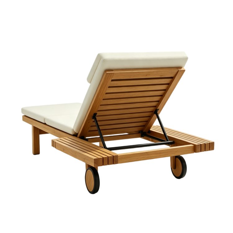 OEM ODM Waterproof Wooden Poolside Chaise Movable Wheels White Foam Compressed Patio Single Seater Lounge Chair detail 2