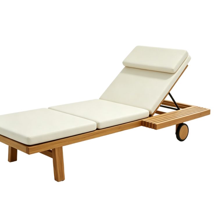 OEM ODM Waterproof Wooden Poolside Chaise Movable Wheels White Foam Compressed Patio Single Seater Lounge Chair detail 3