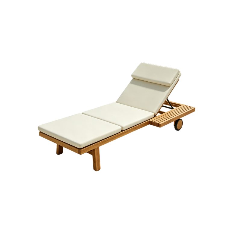 OEM ODM Waterproof Wooden Poolside Chaise Movable Wheels White Foam Compressed Patio Single Seater Lounge Chair detail 4